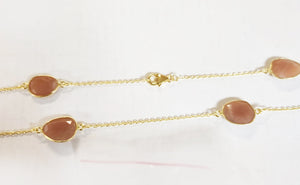 Sterling Silver Gold Plated With Peach moonstone Stone Chain, Peach moonstone Gem Stone Chain. Quantity Per Pack: 1 Piece.