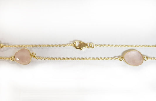 Sterling Silver Gold Plated With Rose quartz Stone Chain, Rose quartz Gem Stone Chain. Quantity Per Pack: 1 Piece.