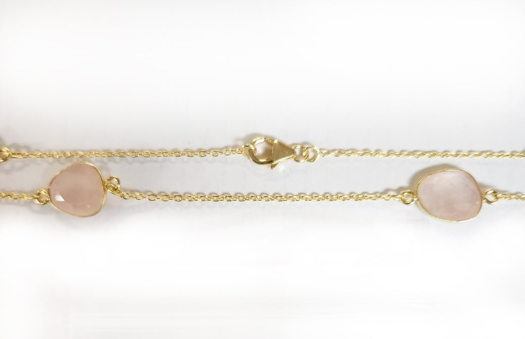 Sterling Silver Gold Plated With Rose quartz Stone Chain, Rose quartz Gem Stone Chain. Quantity Per Pack: 1 Piece.