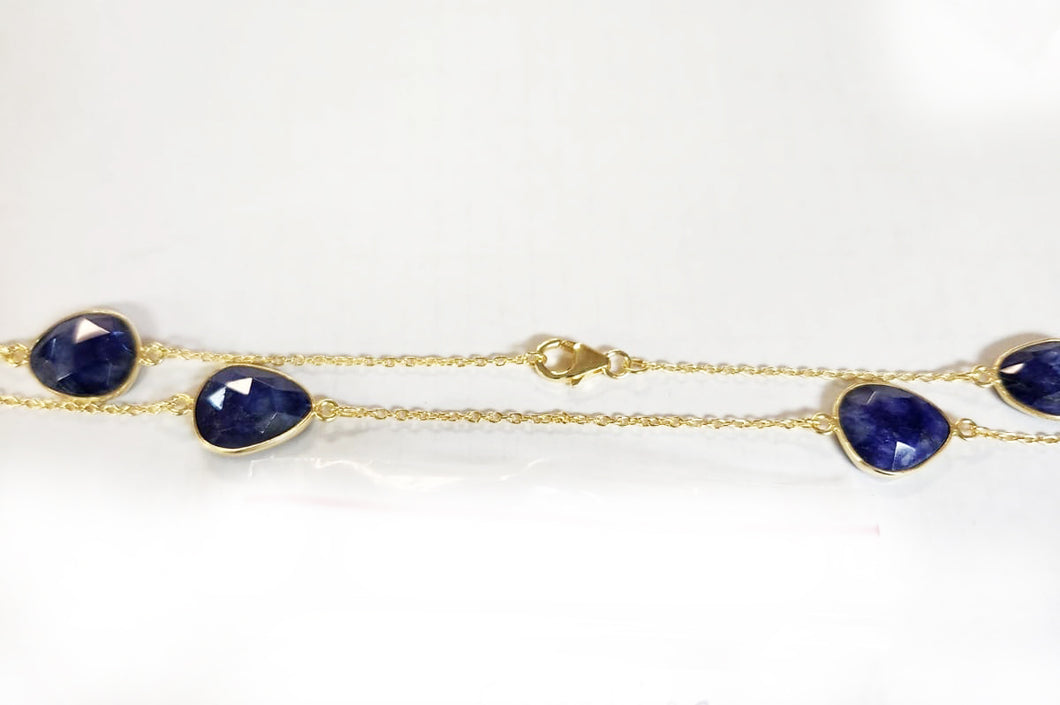 Sterling Silver Gold Plated With Sapphire Stone Chain, Sapphire Gem Stone Chain. Quantity Per Pack: 1 Piece.