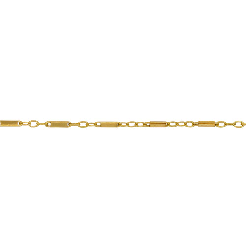 Chain by Foot. 14kt Gold Filled 1.2mm Width by 4.9mm Length Bar Link Connected By Three of 1.4mm Width by 2.2mm Length Oval Links, Bar Chain. Price per: 1 Foot.