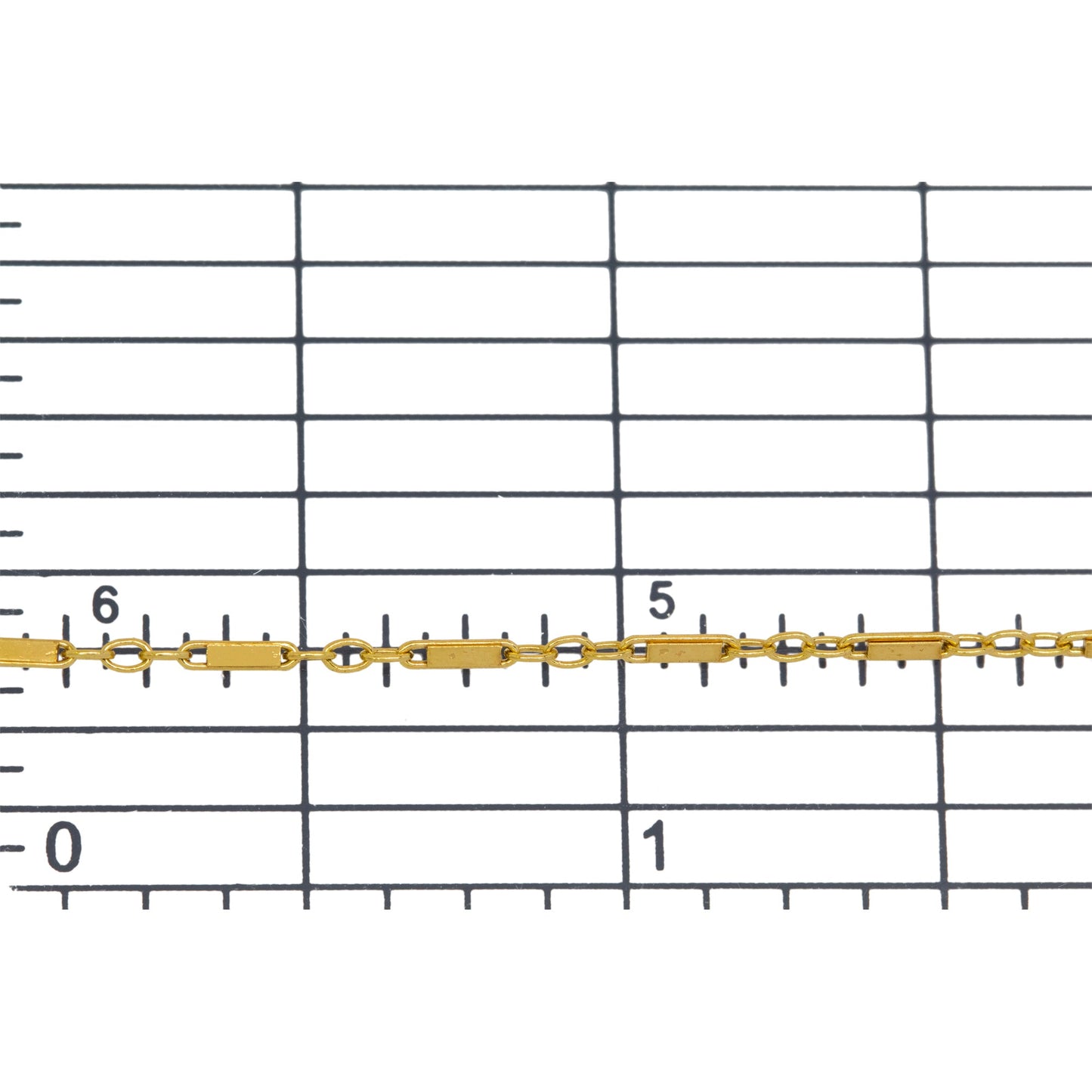 14kt Gold Filled 1.2mm Width by 4.9mm Length Bar Link Connected By Three of 1.4mm Width by 2.2mm Length Oval Links, Bar Chain. Price per: 1 Foot.