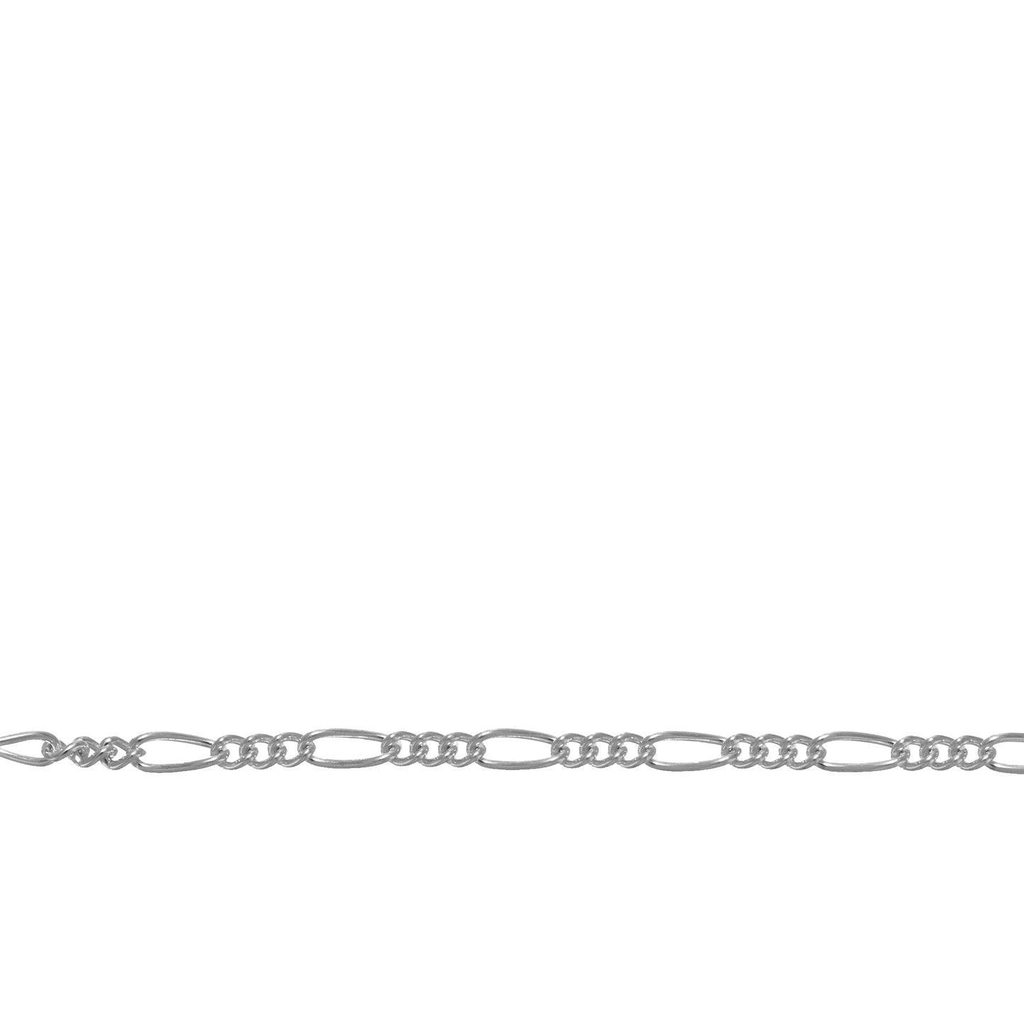 Chain by Foot. Sterling Silver Three 1.4mm Width by 1.8mm Length Curb Links Followed by 1.7mm Width by 3.8mm Length Long Link, Figaro Chain. Price per: 1 Foot.