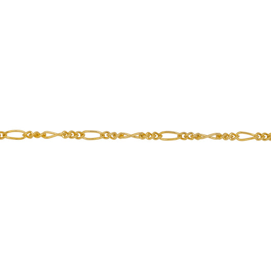 Chain by Foot. 14kt Gold Filled Three of 1.4mm Width by 1.8mm Length Curb Links Followed by 1.7mm Width by 3.8mm Length Long Link, Figaro Chain. Price per: 1 Foot.