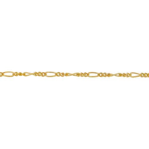 Chain by Foot. 14kt Gold Filled Three of 1.4mm Width by 1.8mm Length Curb Links Followed by 1.7mm Width by 3.8mm Length Long Link, Figaro Chain. Price per: 1 Foot.