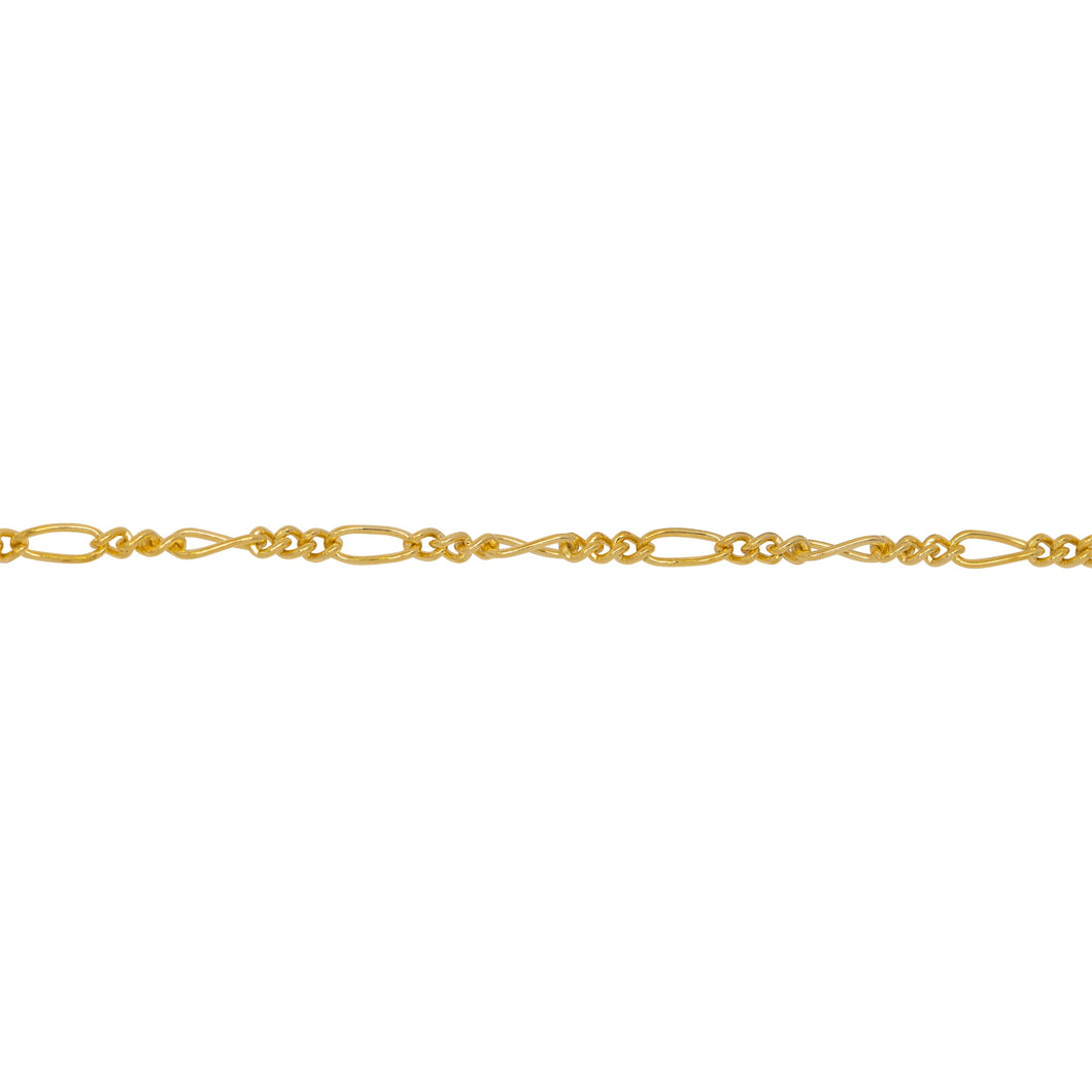 Chain by Foot. 14kt Gold Filled Three of 1.4mm Width by 1.8mm Length Curb Links Followed by 1.7mm Width by 3.8mm Length Long Link, Figaro Chain. Price per: 1 Foot.