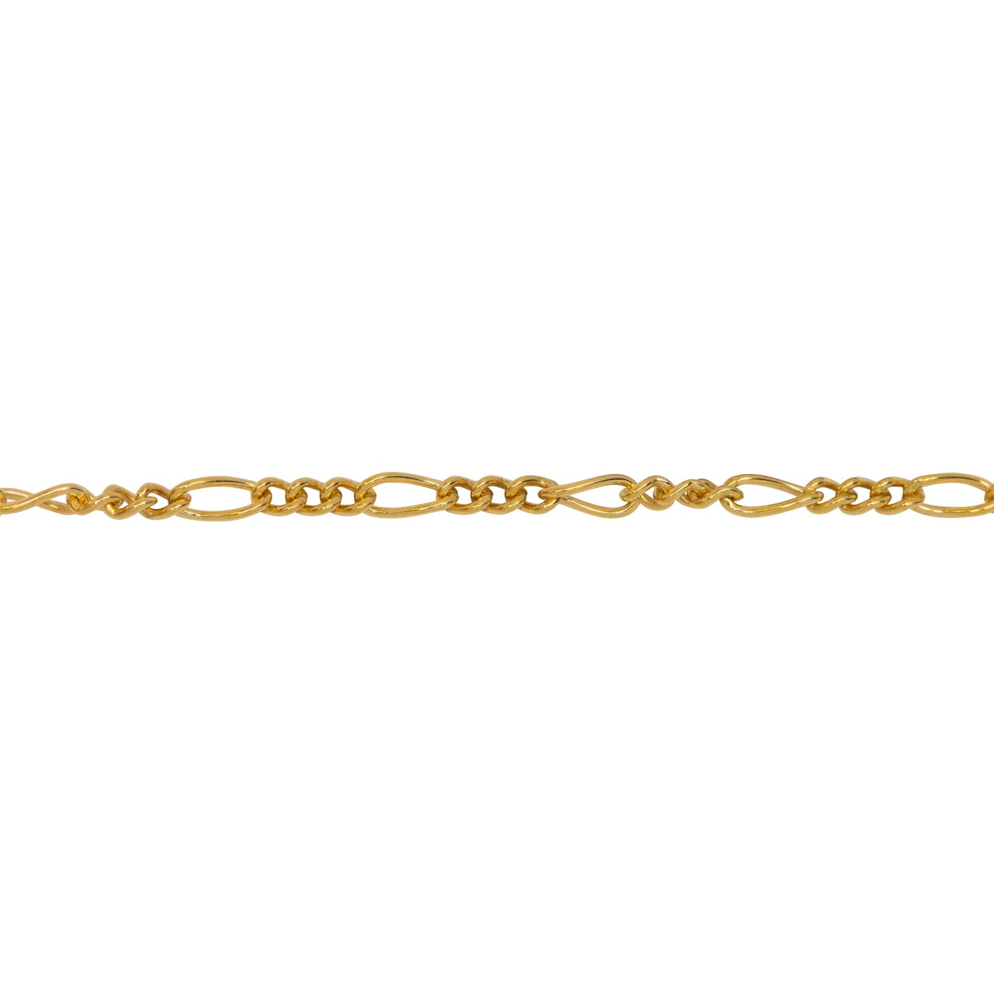 Chain by Foot. 14kt Gold Filled Three of 1.7mm Width by 2.5mm Length Links Followed by 1.7mm Width by 4.6mm Length Long Link, Figaro Chain. Price per: 1 Foot.