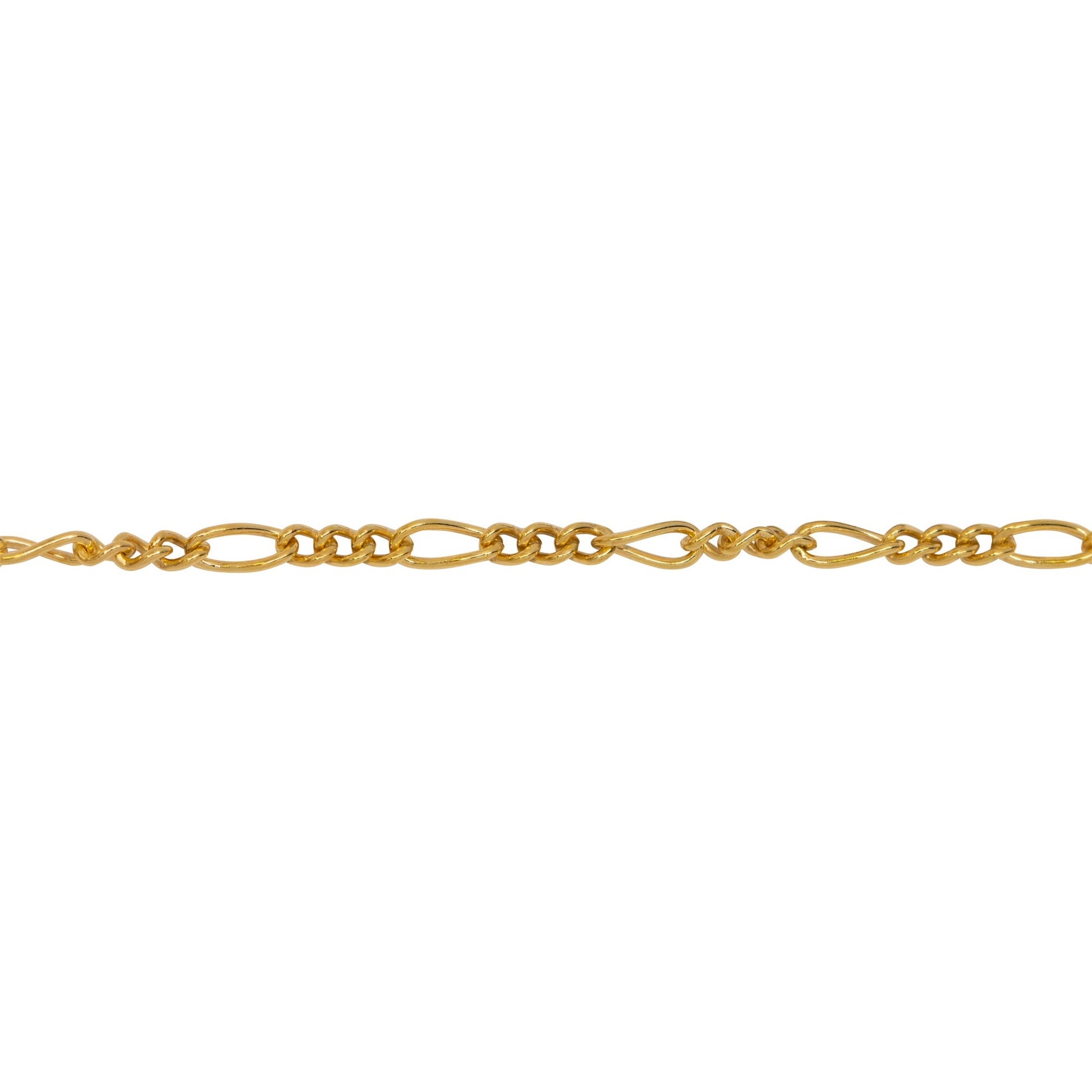 Chain by Foot. 14kt Gold Filled Three of 1.7mm Width by 2.5mm Length Links Followed by 1.7mm Width by 4.6mm Length Long Link, Figaro Chain. Price per: 1 Foot.