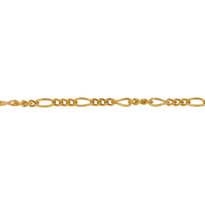 Chain by Foot. 14kt Gold Filled Three of 1.7mm Width by 2.5mm Length Links Followed by 1.7mm Width by 4.6mm Length Long Link, Figaro Chain. Price per: 1 Foot.