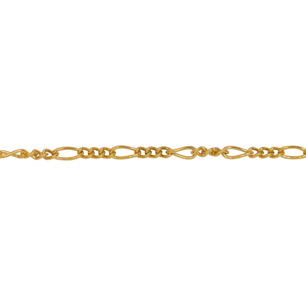 Chain by Foot. 14kt Gold Filled Three of 1.7mm Width by 2.5mm Length Links Followed by 1.7mm Width by 4.6mm Length Long Link, Figaro Chain. Price per: 1 Foot.