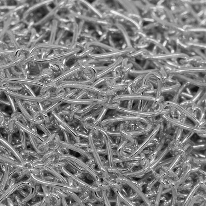 Sterling Silver 1.7mm Width by 3.5mm Length Smooth Oval Curb Link Connected By 1.3mm Width by 1.7mm Length Circle Link, Figaro Chain. Price per: 1 Foot.