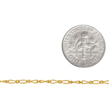 Load image into Gallery viewer, 14kt Gold Filled 1.7mm Width by 3.5mm Length Smooth Oval Curb Link Connected By 1.3mm Width by 1.7mm Length Smooth Smaller Link, Figaro Chain. Price per: 1 Foot.
