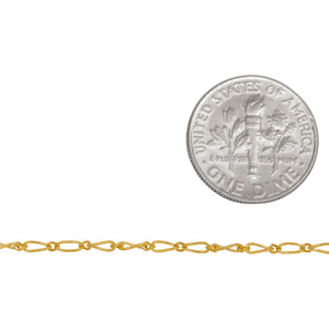 14kt Gold Filled 1.7mm Width by 3.5mm Length Smooth Oval Curb Link Connected By 1.3mm Width by 1.7mm Length Smooth Smaller Link, Figaro Chain. Price per: 1 Foot.