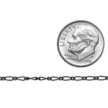 Load image into Gallery viewer, Sterling Silver Black Diamond Finish 1.7mm Width by 3.5mm Length Smooth Oval Curb Link Connected By 1.3mm Width by 1.7mm Length Circle Link, Figaro Chain. Price per: 1 Foot.
