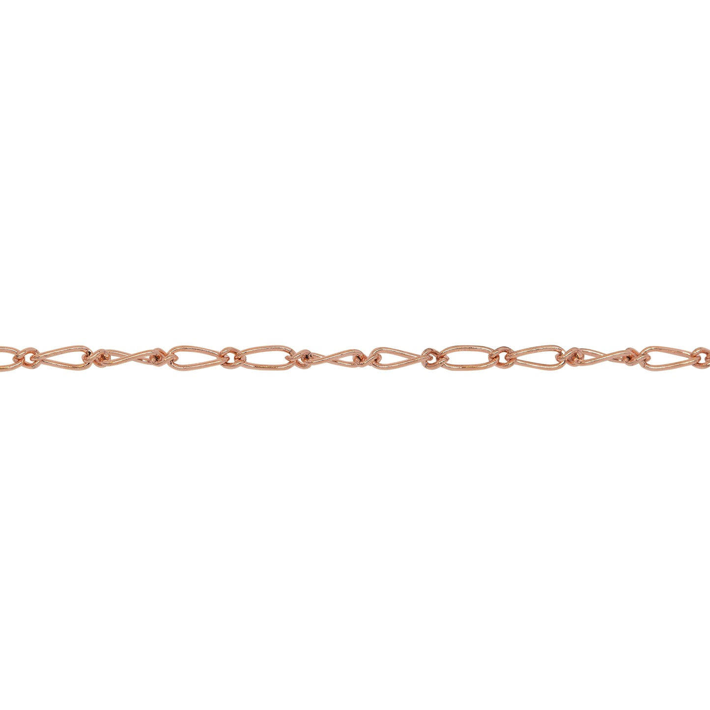 14kt Gold Filled - Rose Gold 1.7mm Width by 3.5mm Length Smooth Oval Curb Link Connected By 1.3mm Width by 1.7mm Length Smooth Smaller Link, Figaro Chain. Price per: 1 Foot.