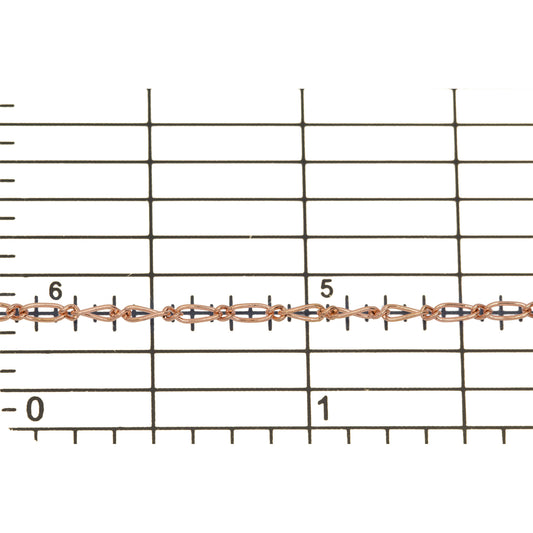 14kt Gold Filled - Rose Gold 1.7mm Width by 3.5mm Length Smooth Oval Curb Link Connected By 1.3mm Width by 1.7mm Length Smooth Smaller Link, Figaro Chain. Price per: 1 Foot.