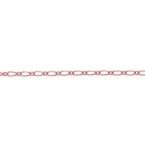 14kt Gold Filled - Rose Gold 1.7mm Width by 3.5mm Length Smooth Oval Curb Link Connected By 1.3mm Width by 1.7mm Length Smooth Smaller Link, Figaro Chain. Price per: 1 Foot.