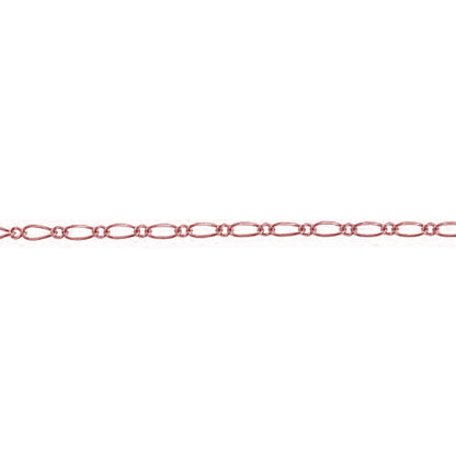 14kt Gold Filled - Rose Gold 1.7mm Width by 3.5mm Length Smooth Oval Curb Link Connected By 1.3mm Width by 1.7mm Length Smooth Smaller Link, Figaro Chain. Price per: 1 Foot.