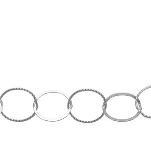 Chain by Foot. Sterling Silver 10.0mm Width Flat, Corrugated Circle Chain. Price per: 1 Foot.