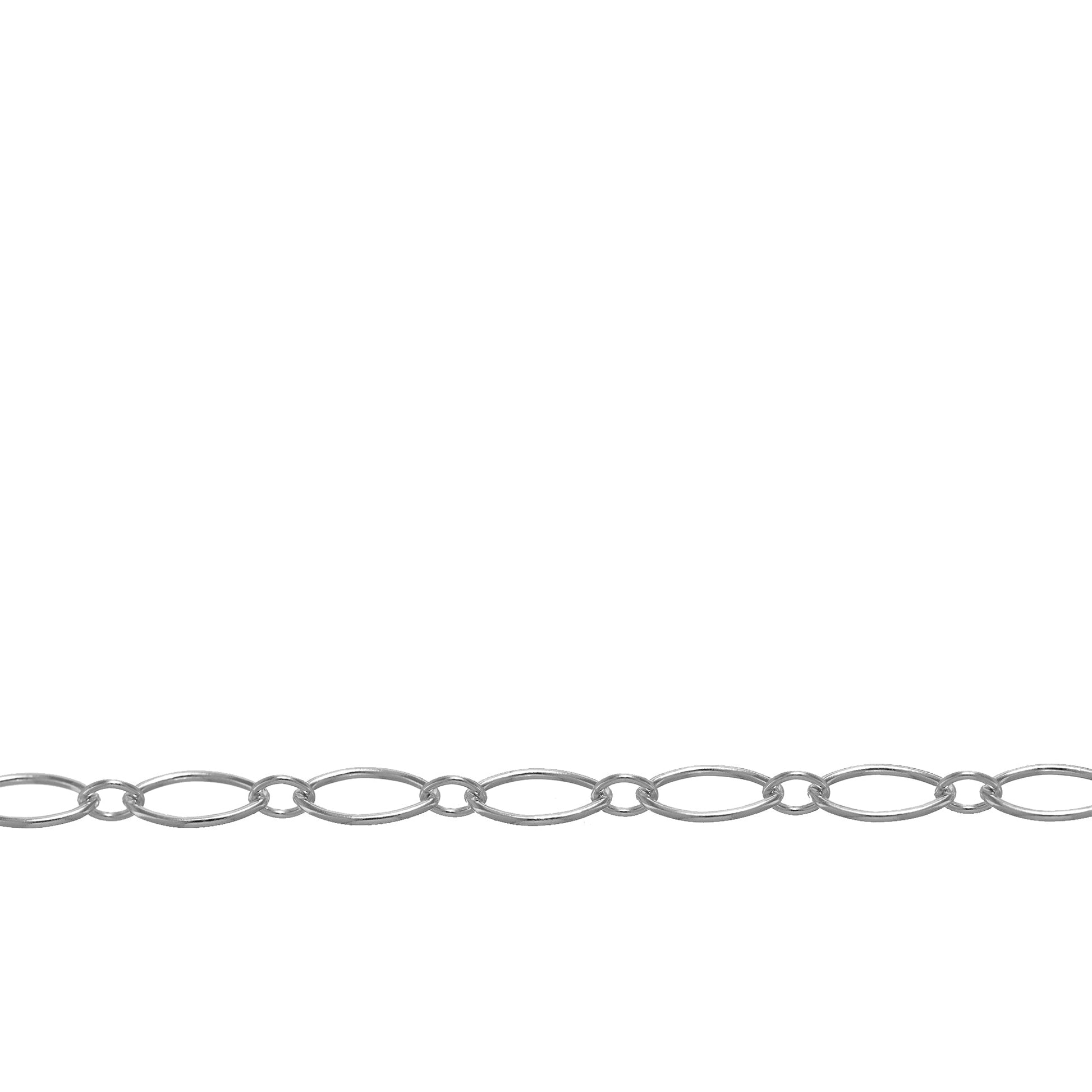 Chain by Foot. Sterling Silver 2.7mm Width by 5.4mm Length, Oval Long and Short Chain. Price per: 1 Foot.
