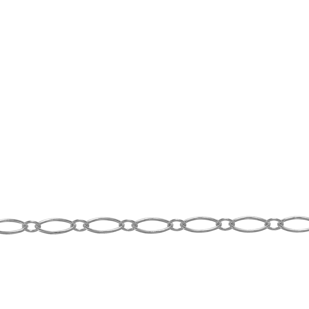 Chain by Foot. Sterling Silver 2.7mm Width by 5.4mm Length, Oval Long and Short Chain. Price per: 1 Foot.