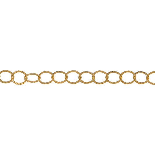 Chain by Foot. 14kt Gold Filled 3.5mm Width by 3.7mm Length, Flat Corrugated Cable Chain. Price per: 1 Foot.