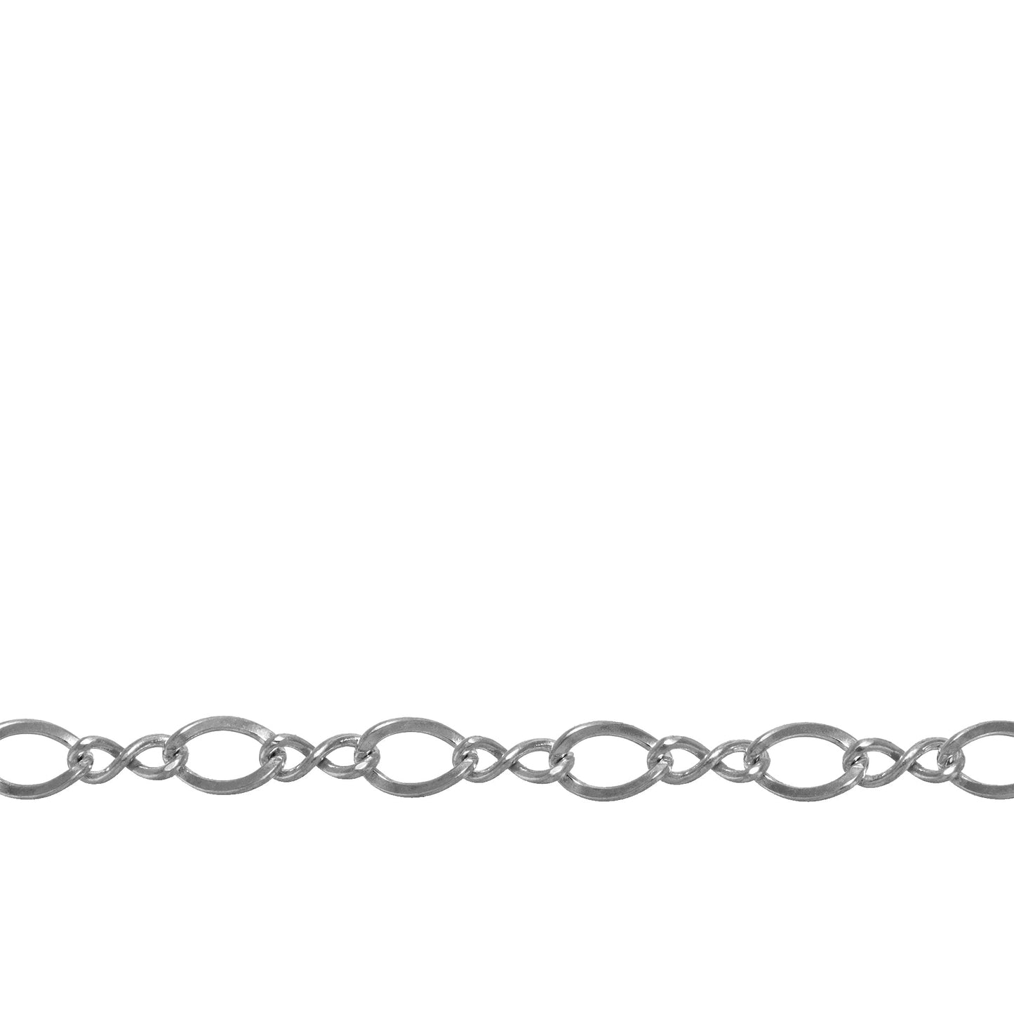 Chain by Foot. Sterling Silver 2.7mm Width by 4.8mm Length Oval Curb Link, Figure 8 Chain. Price per: 1 Foot.