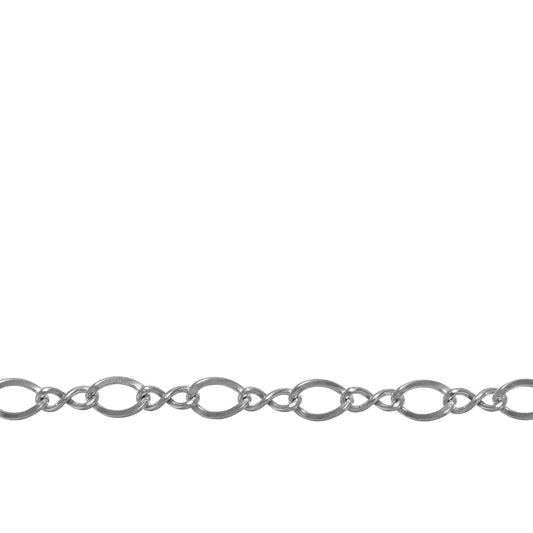 Chain by Foot. Sterling Silver 2.7mm Width by 4.8mm Length Oval Curb Link, Figure 8 Chain. Price per: 1 Foot.