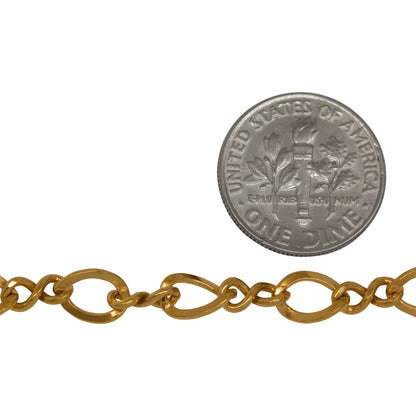 14kt Gold Filled 5.6mm by 8.5mm Oval Curb Link connected to 3.5mm by 8.0mm Figure 8 Link, Figure 8 Chain. Price per: 1 Foot.