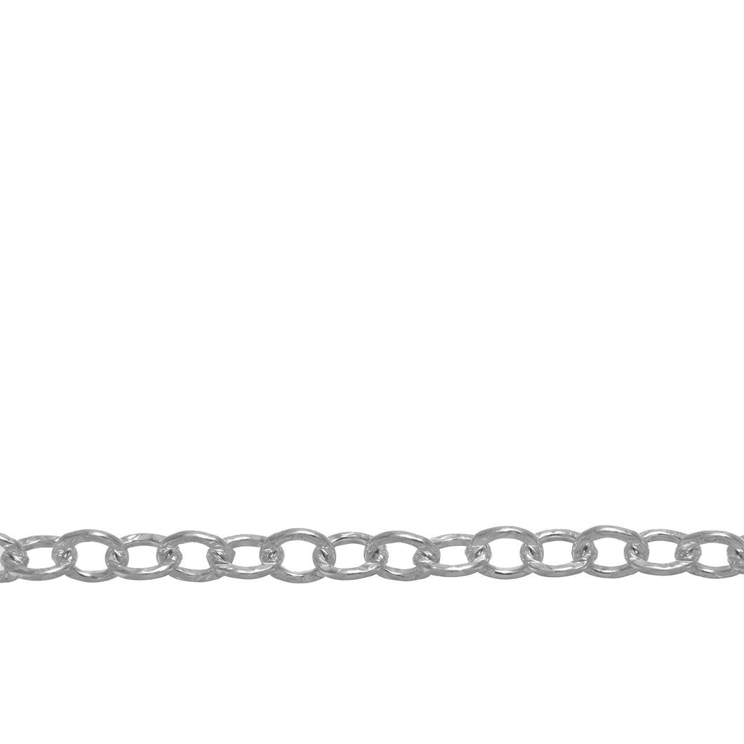 Chain by Foot. Sterling Silver 3.0mm Width by 4.0mm Length, Hammered Oval Cable Chain. Price per: 1 Foot.