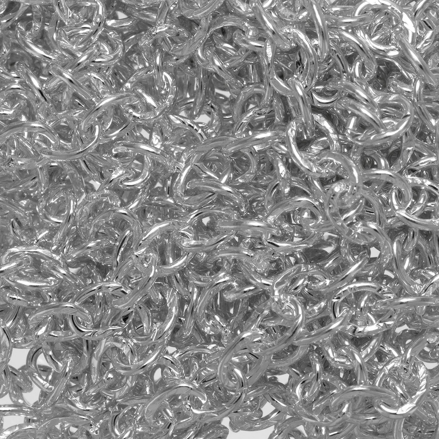 Sterling Silver 3.0mm Width by 4.0mm Length, Hammered Oval Cable Chain. Price per: 1 Foot.