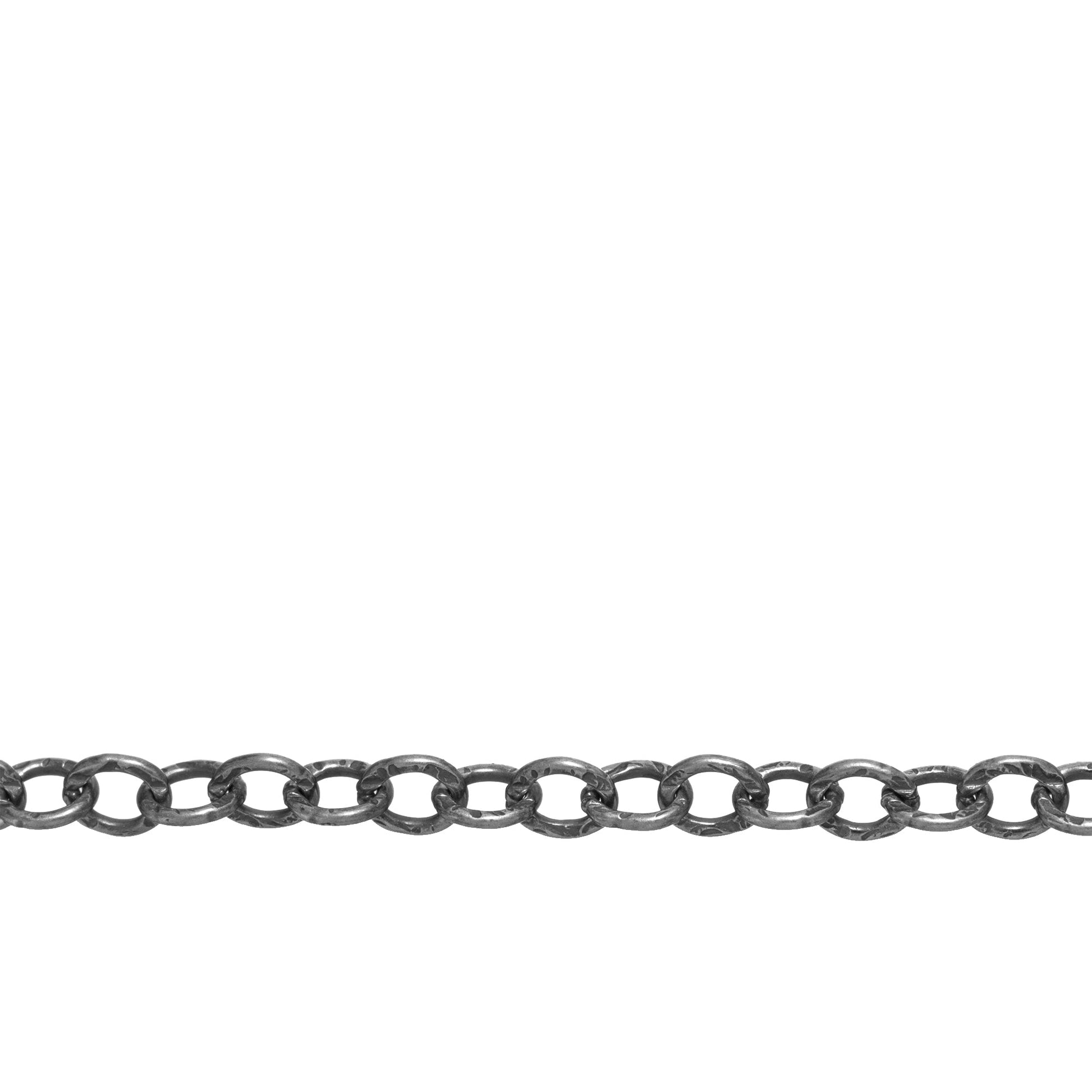 Chain by Foot. Sterling Silver Oxidized 3.0mm Width by 4.0mm Length, Hammered Oval Cable Chain. Price per: 1 Foot.