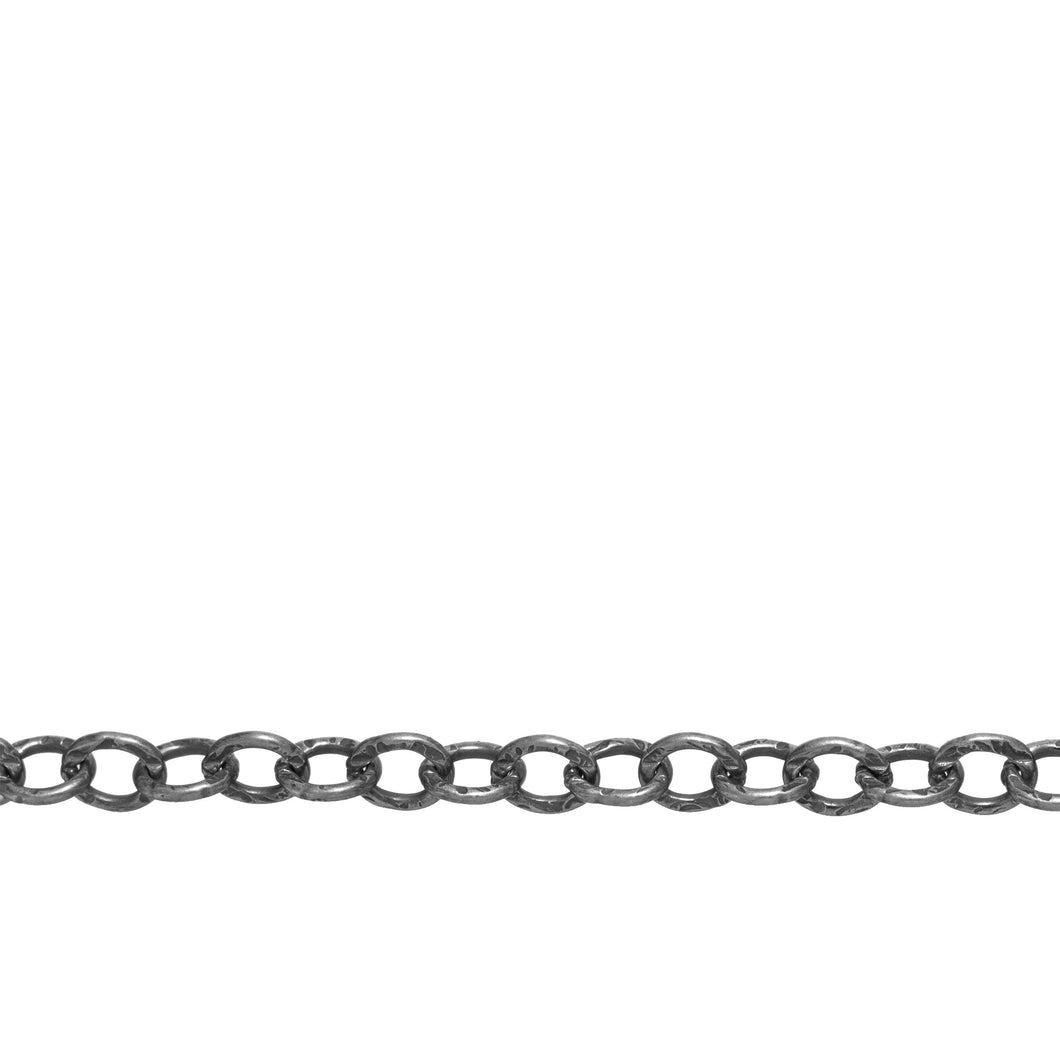 Chain by Foot. Sterling Silver Oxidized 3.0mm Width by 4.0mm Length, Hammered Oval Cable Chain. Price per: 1 Foot.