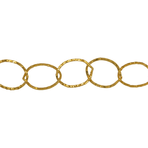 Chain by Foot. 14kt Gold Filled 9.5mm Width by 10.5mm Length, Flat Hammered Circle Chain. Price per: 1 Foot.