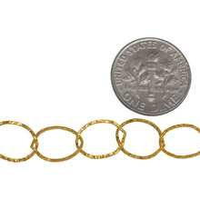 Load image into Gallery viewer, 14kt Gold Filled 9.5mm Width by 10.5mm Length, Flat Hammered Circle Chain. Price per: 1 Foot.
