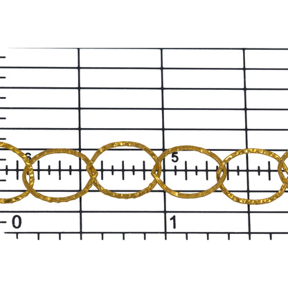 14kt Gold Filled 9.5mm Width by 10.5mm Length, Flat Hammered Circle Chain. Price per: 1 Foot.