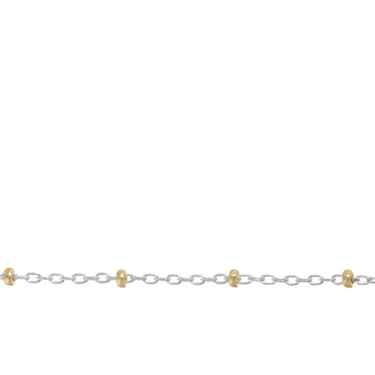 Chain by Foot. Sterling Silver 2 Tone, 1.1mm Width by 1.8mm Length Cable Chain With 1.8mm 14Kt Gold Filled Roundel Beads, Satellite Chain. Price per: 1 Foot.