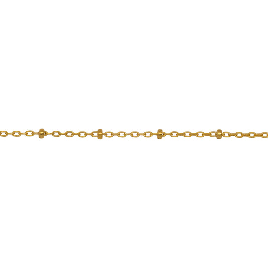 Chain by Foot. 14kt Gold Filled 1.1mm Width by 1.8mm Length Cable Chain With 1.8mm Gold Filled Roundel Beads, Satellite Chain. Price per: 1 Foot.