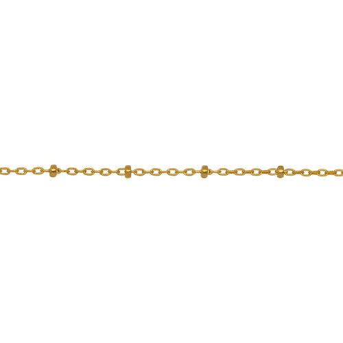 Chain by Foot. 14kt Gold Filled 1.1mm Width by 1.8mm Length Cable Chain With 1.8mm Gold Filled Roundel Beads, Satellite Chain. Price per: 1 Foot.