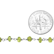 Load image into Gallery viewer, Brass Silver Plated 4.0mm Green Peridot Gem Stone Chain. Price per: 1 Inch.
