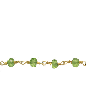 Chain by Foot. Brass Gold Plated / Vermeil 4.0mm Green Peridot Gem Stone Chain. Price per: 1 Inch.