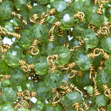 Load image into Gallery viewer, Brass Gold Plated / Vermeil 4.0mm Green Peridot Gem Stone Chain. Price per: 1 Inch.
