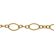 Load image into Gallery viewer, Chain by Foot. 14kt Gold Filled One of 7.1mm Width by 10.8mm Length, Longer Corrugated Oval Link Connected to Three of 3.57mm Width by 4.67mm Length, Smaller Oval Links with Middle Smaller Oval Link being Corrugated, Long and Short Chain. Price Per: 1 Foot.
