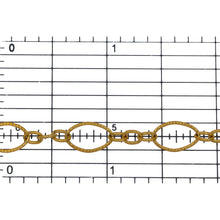 Load image into Gallery viewer, 14kt Gold Filled One of 7.1mm Width by 10.8mm Length, Longer Corrugated Oval Link Connected to Three of 3.57mm Width by 4.67mm Length, Smaller Oval Links with Middle Smaller Oval Link being Corrugated, Long and Short Chain. Price Per: 1 Foot.
