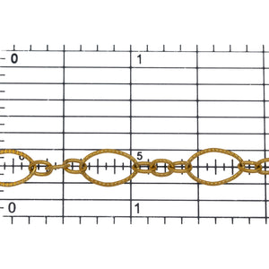 14kt Gold Filled One of 7.1mm Width by 10.8mm Length, Longer Corrugated Oval Link Connected to Three of 3.57mm Width by 4.67mm Length, Smaller Oval Links with Middle Smaller Oval Link being Corrugated, Long and Short Chain. Price Per: 1 Foot.