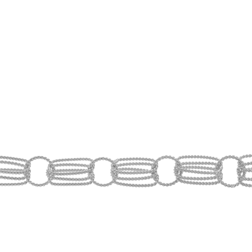 Chain by Foot. Sterling Silver 7.0mm Width by 15.0mm Length, Triple Twisted Rectangle Fancy Chain With One of 10.0mm Twisted Round Link. Price per: 1 Foot.