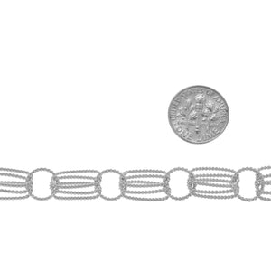 Sterling Silver 7.0mm Width by 15.0mm Length, Triple Twisted Rectangle Fancy Chain With One of 10.0mm Twisted Round Link. Price per: 1 Foot.