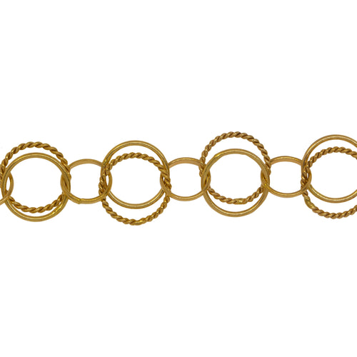 Chain by Foot. 14kt Gold Filled Double Link, 10.0mm Width / Length Plain Circle Link and 11.0mm Twisted Circle Link Followed by 7.0mm Width / Length Round Rolo Link, Circle Chain. Price per: 1 Foot.