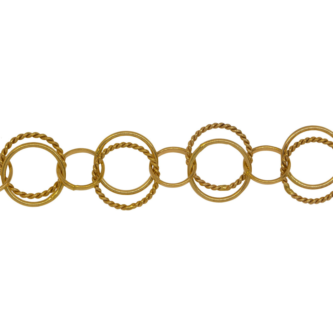 Chain by Foot. 14kt Gold Filled Double Link, 10.0mm Width / Length Plain Circle Link and 11.0mm Twisted Circle Link Followed by 7.0mm Width / Length Round Rolo Link, Circle Chain. Price per: 1 Foot.