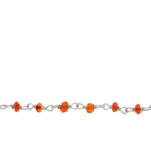 Chain by Foot. Brass Silver Plated 4.0mm Carnelian Gem Stone Chain. Price per: 1 Inch.